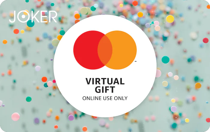 An image of the Virtual Joker Prepaid Mastercard for Canada, which features a colourful confetti design.